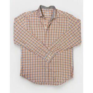 Bugatchi Uomo Button Up Shirt Men's Size Small SHAPED FIT ORANGE Plaid Cotton